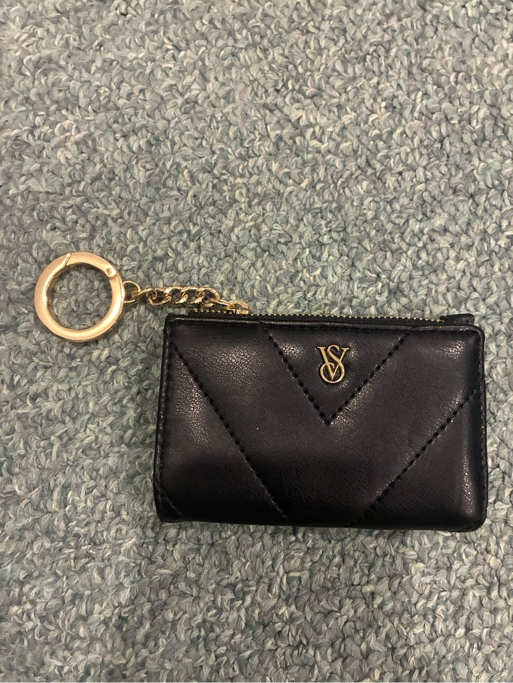 Victoria's Secret Black Quilted Key & Card Holder with Gold Accent